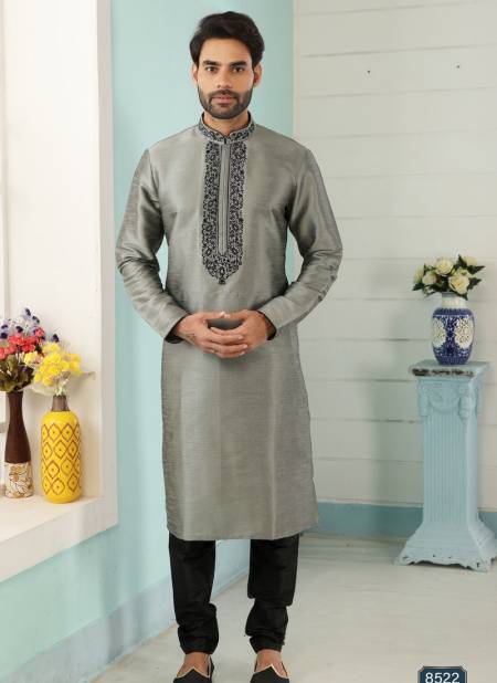 Gray Designer Party And Function Wear Traditional Art Banarasi Silk Kurta Churidar Pajama Redymade Collection 1036-8522